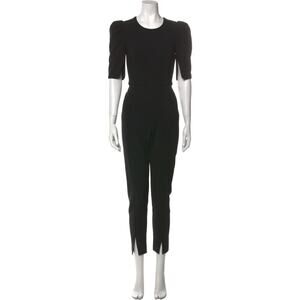 Black Halo Jumpsuit Size 2 Black Tailored Short Puff Sleeves Crew Neckline